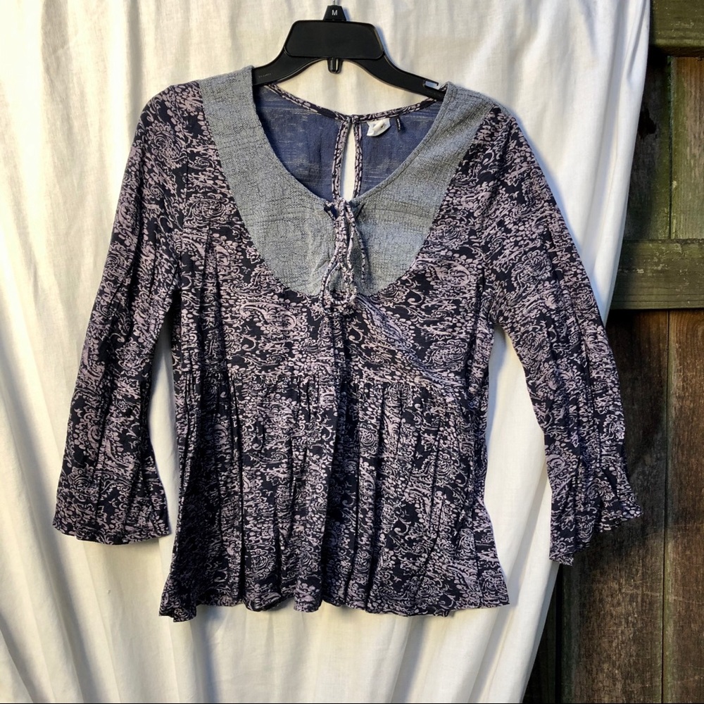 Anthropologie Navy Blue Bell Sleeve Top